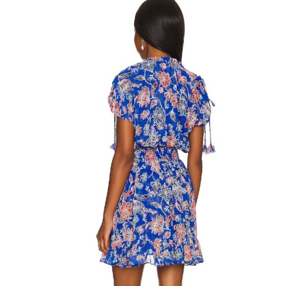 MISA Dominique Ruffle Mini Dress Sireneuse Floral Blue Red Size Medium NWT - Picture 4 of 11